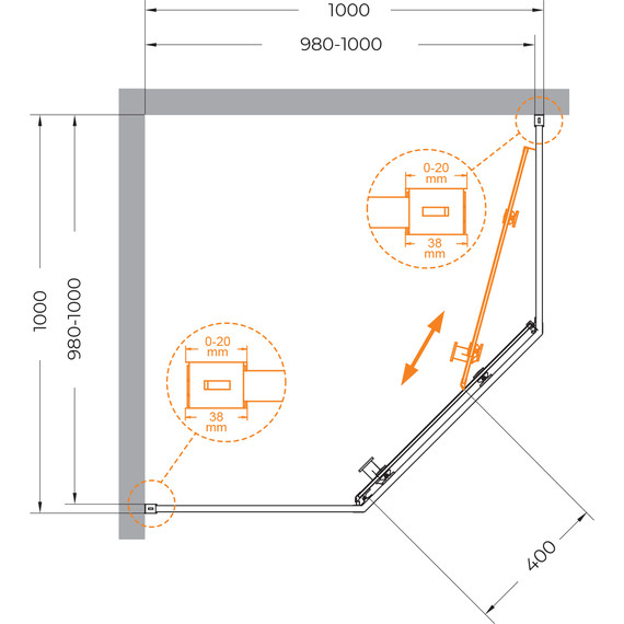 Душевое ограждение 100x100 см Cezares Relax-304-P-1-100-C-GM, оружейная сталь/прозрачное фото 6