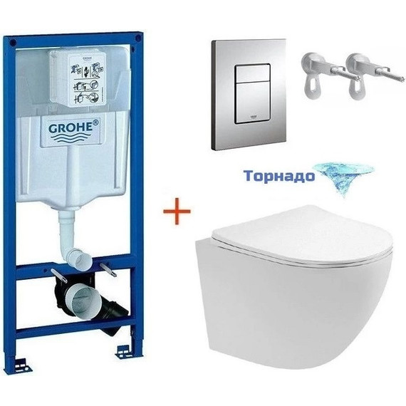 Инсталляция с подвесным унитазом комплект: Grohe Rapid SL 38772001 с подвесным безободковым унитазом Aquatek Европа AQ1900T-00 сиденье микролифт, крепление, кнопка смыва хром (Система смыва торнадо), Цвет производителя: белый - 2 Инсталляция с подвесным унитазом комплект: Grohe Rapid SL 38772001 с подвесным безободковым унитазом Aquatek Европа AQ1900T-00 сиденье микролифт, крепление, кнопка смыва хром (Система смыва торнадо), Цвет производителя: белый фото 2