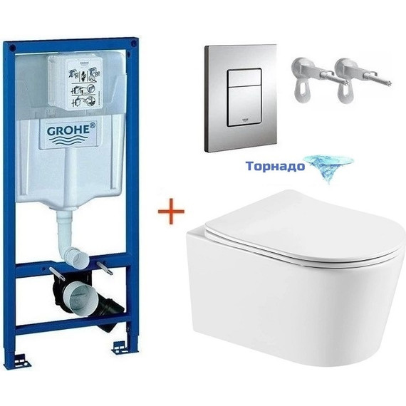 Инсталляция с подвесным унитазом комплект: Grohe Rapid SL 38772001 с подвесным безободковым унитазом Aquatek Оберон AQ1365T-00 сиденье микролифт, крепление, кнопка смыва хром (Система смыва торнадо) - 2 Инсталляция с подвесным унитазом комплект: Grohe Rapid SL 38772001 с подвесным безободковым унитазом Aquatek Оберон AQ1365T-00 сиденье микролифт, крепление, кнопка смыва хром (Система смыва торнадо) фото 2