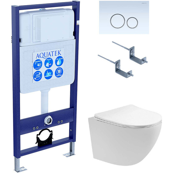 Инсталляция с подвесным унитазом комплект: Aquatek Set INS-0000012 с подвесным безободковым унитазом Европа AQ1900T-00 сиденье микролифт, крепление, кнопка смыва белая (система смыва торнадо) фото 2