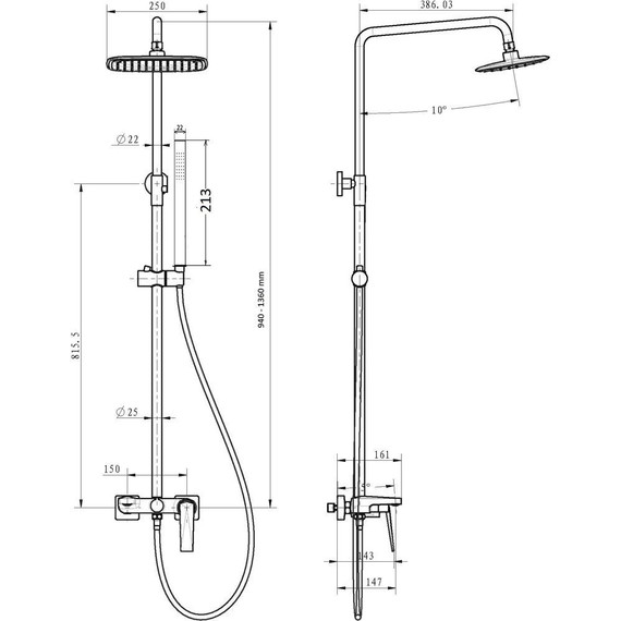 Душевая стойка Boheme Venturo 378-SGM, shine gun metal, Цвет производителя: shine gun metal фото 2