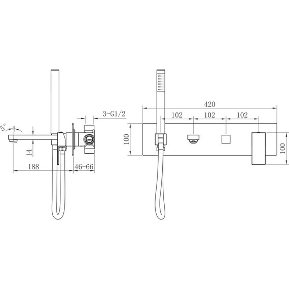 Смеситель для ванны Boheme Qubic 474-2-NB (со скрытой частью) nickel brush, Цвет производителя: nickel brush фото 2