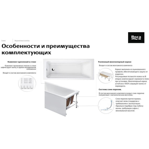 Монтажный комплект для ванны Roca Leon 150х70 см 7.2486.6.100.0 фото 2