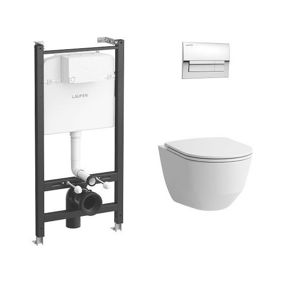 Инсталляция с подвесным унитазом комплект: Laufen Pro rimless ZRU9307615 с подвесным безободковым унитазом, сиденье микролифт, кнопка смыва хром фото 