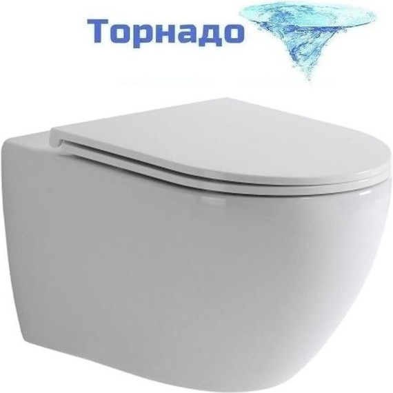 Унитаз подвесной безободковый Tece Spring 9700998 с тонкой крышкой микролифт (система смыва торнадо) фото 