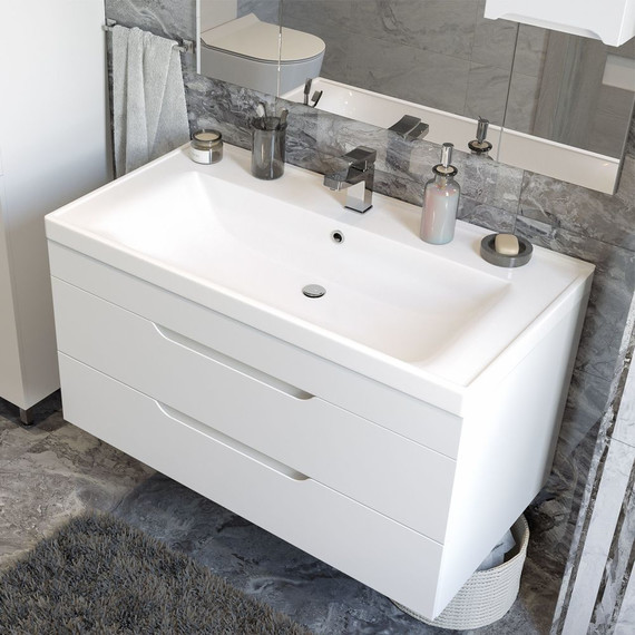 Тумба подвесная с раковиной Mirsant Soho quadro 100/2 см с доводчиком (раковина Deep 100), белый - 5 Тумба подвесная с раковиной Mirsant Soho quadro 100/2 см с доводчиком (раковина Deep 100), белый фото 5