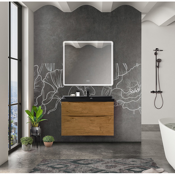 Тумба подвесная с раковиной BelBagno MARINO-H60-800-2C-SO-RN-P 80 см, Rovere Nature (раковина BB800/450-LV-ART-AST-NERO) фото 7