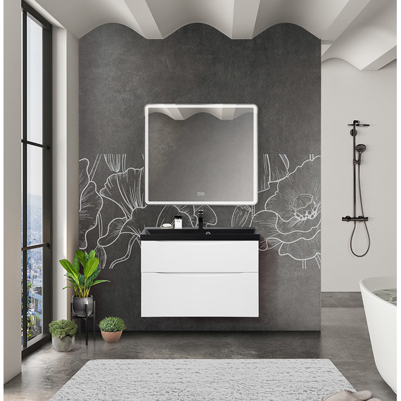 Тумба подвесная с раковиной BelBagno MARINO-H60-800-2C-SO-BL-P 80 см, Bianco Lucido (раковина BB800/450-LV-ART-AST-NERO) фото 7