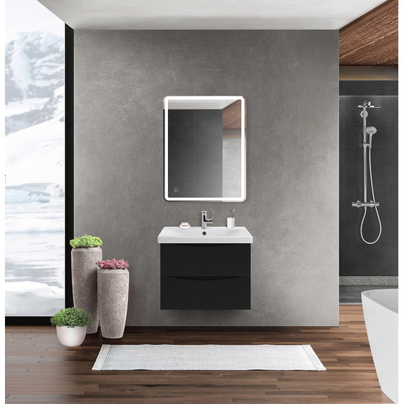 Тумба подвесная с раковиной BelBagno MARINO-CER-600-2C-SO-NL-P 60 см, Nero Lucido фото 9
