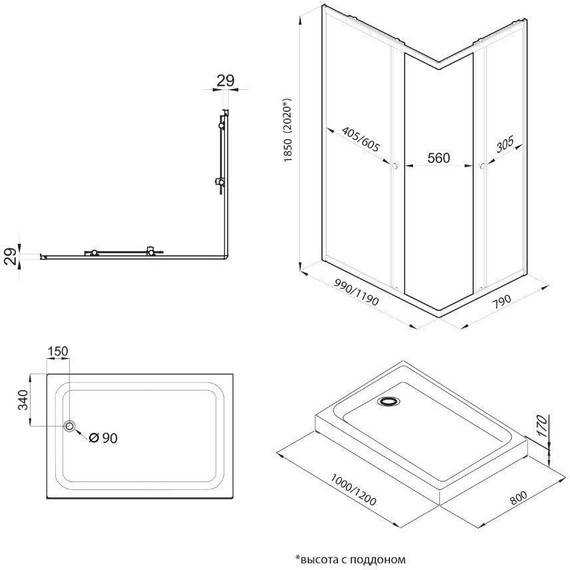 Душевое ограждение Triton Вента 120x80 см, чёрный/прозрачное фото 5