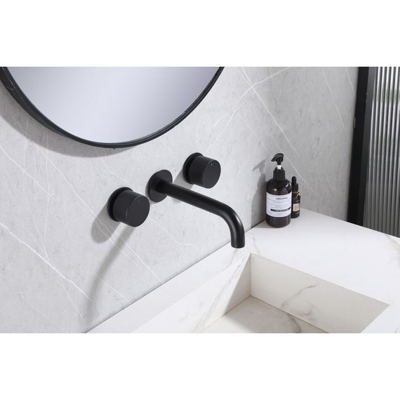 Смеситель для раковины настенный Abber Wasser Kreis AF81122B (со скрытой частью) чёрный матовый, Цвет производителя: чёрный матовый фото 2