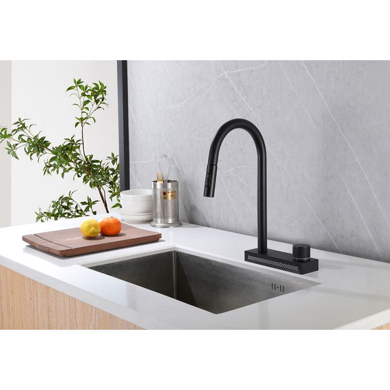 Смеситель для кухни Abber Wasser Kreis AF8114B, с подключением фильтра и выдвижной лейкой, чёрный матовый, Цвет производителя: чёрный матовый фото 2