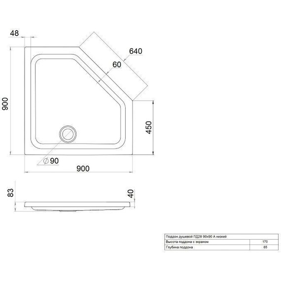 Поддон акриловый Тритон ПД28 90х90 см фото 2