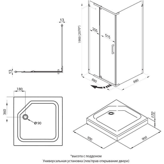 Душевое ограждение Triton Терра 90x90 см, хром/прозрачное фото 11