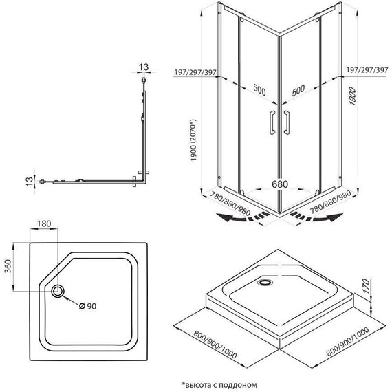Душевое ограждение Triton Каппа 90x90 см, хром/прозрачное фото 11