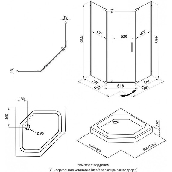 Душевое ограждение Triton Дека 100x100 см, хром/прозрачное - 11 Душевое ограждение Triton Дека 100x100 см, хром/прозрачное фото 11