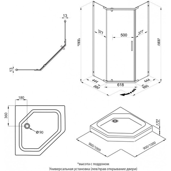 Душевое ограждение Triton Дека 90x90 см (с поддоном) чёрный/прозрачное фото 11