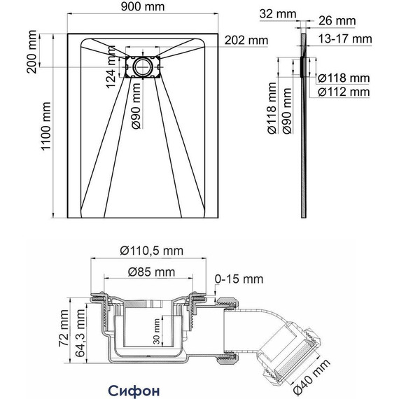 Поддон SMC WasserKraft Main 110х90 см 41T15 - 2 Поддон SMC WasserKraft Main 110х90 см 41T15 фото 2