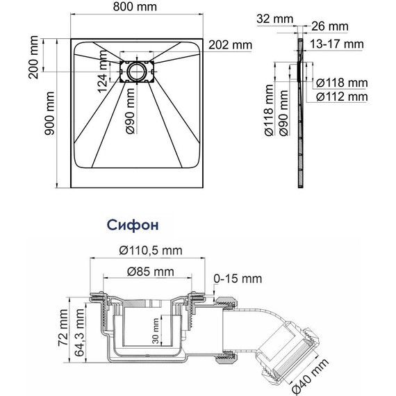 Поддон SMC WasserKraft Elbe 90х80 см 74T20, чёрный - 2 Поддон SMC WasserKraft Elbe 90х80 см 74T20, чёрный фото 2