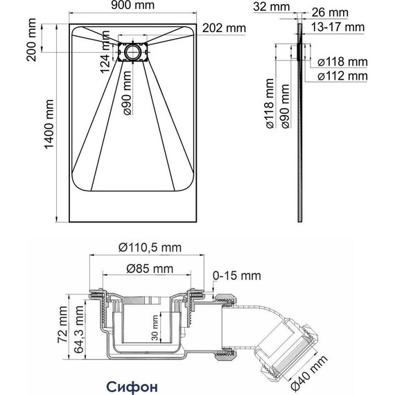 Поддон SMC WasserKraft Elbe 140х90 см 74T36, чёрный фото 2