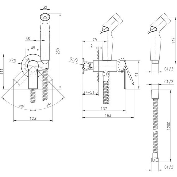 Набор для гигиенического душа Cersanit Brasko A64103, чёрный матовый фото 8