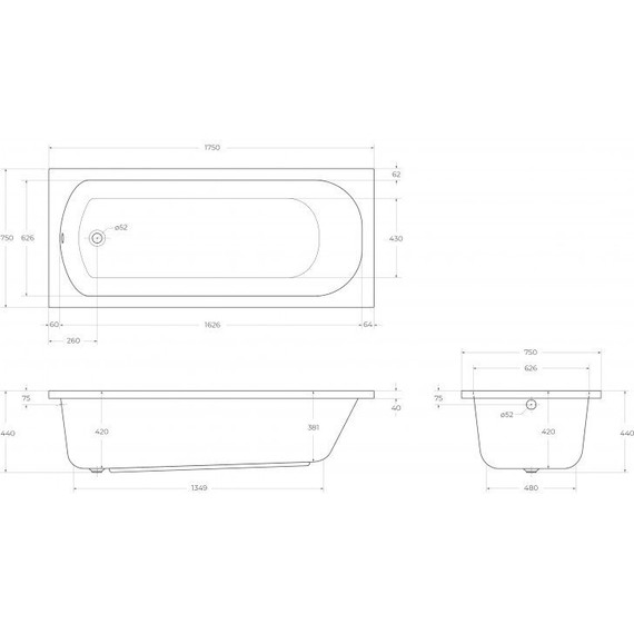 Ванна акриловая Cezares Eco 175x75 см ECO-175-75-41-W37, Размер - мм: 1750х750 - 10 Ванна акриловая Cezares Eco 175x75 см ECO-175-75-41-W37, Размер - мм: 1750х750 фото 10