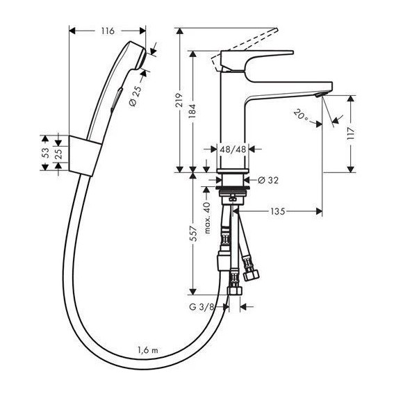Смеситель для раковины с лейкой для биде Hansgrohe Metropol 110 74522000 - 2 Смеситель для раковины с лейкой для биде Hansgrohe Metropol 110 74522000 фото 2