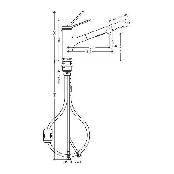Смеситель для кухни Hansgrohe Zesis M33 74800670, чёрный матовый фото 6