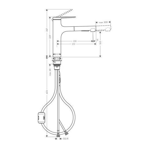Смеситель для кухни Hansgrohe Zesis M33 74801670, чёрный матовый фото 6