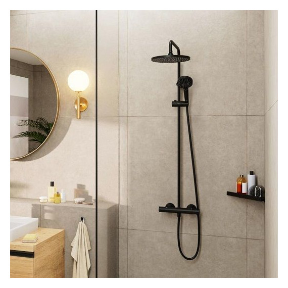 Душевая стойка с термостатом Hansgrohe Vernis Blend 26426670, чёрный матовый - 2 Душевая стойка с термостатом Hansgrohe Vernis Blend 26426670, чёрный матовый фото 2
