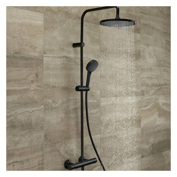 Душевая стойка с термостатом Hansgrohe Vernis Blend 26426670, чёрный матовый - 4 Душевая стойка с термостатом Hansgrohe Vernis Blend 26426670, чёрный матовый фото 4