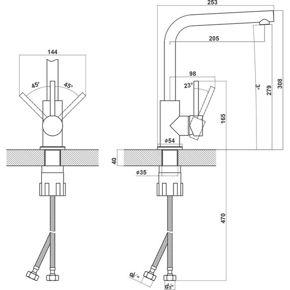 Смеситель для кухни Florentina Дельта FL 313.06H.1123.501, нуар, Цвет производителя: нуар фото 2