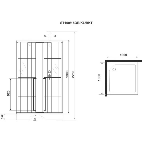 Душевая кабина Niagara Standart 100x100 см R ST100/15QR/KL/BKT, чёрный/прозрачное фото 8