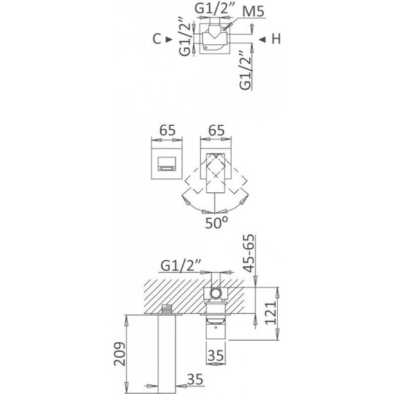 Смеситель для раковины настенный Cezares PORTA-BLI2-01-W0, Цвет производителя: хром фото 2