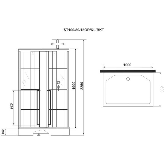 Душевая кабина Niagara Standart 100x80 см R ST100/80/15QR/KL/BKT, чёрный/прозрачное фото 10