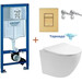 Инсталляция с подвесным унитазом комплект: Grohe Rapid SL 38772001+38732GM0 с подвесным безободковым унитазом Aquatek Европа AQ1900T-00 сиденье микролифт, крепление, кнопка смыва золото матовое (Система смыва торнадо), Цвет производителя: золото матовое фото 