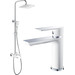 Душевой комплект Haiba: Душевая стойка HB24505-8 + смеситель для раковины HB10505-8, цвет белый/хром фото 